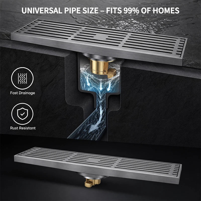 30 × 8cm Stainless Steel Linear Floor Drain Invisible Tile Insert Shower Waste Grate Anti Odor Hair Strainer Bathroom