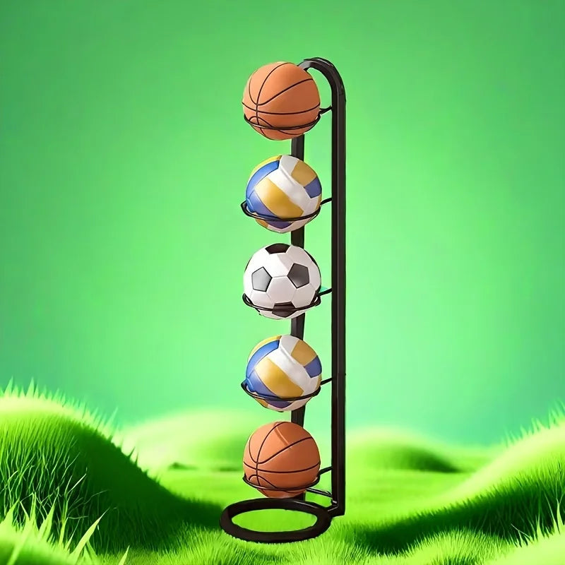 1PC 5 Tier Metal Sports Ball Storage Rack Organizer Basketball Football Equipment Holder Shelf Black 115.5 × 23.5cm