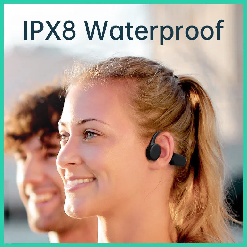 Wireless Bone Conduction Sports Headphones Bluetooth IPX8 Waterproof Earphones with MP3 Player 32GB Music Headset Black