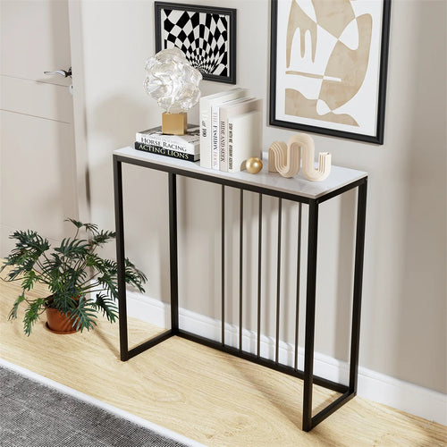 Black Metal Console Table with Storage Shelf Narrow Entryway Sofa Table for Hallway Living Room Use White 80x30x78.5cm
