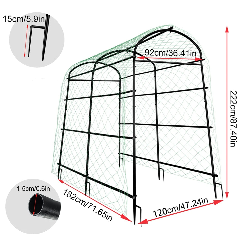 U-Shaped Metal Garden Trellis Climbing Plant Support Frame Vegetable Vine Grow Stand Black Green 120 × 182 × 222cm