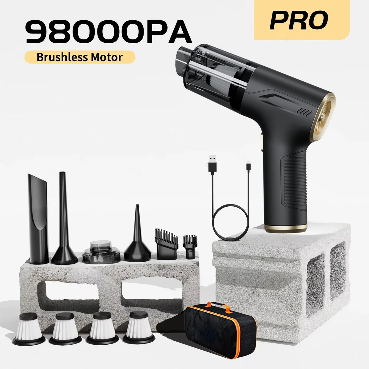 98000Pa Cordless Car Vacuum Cleaner Powerful Suction Handheld Portable Wireless Cleaning Machine Home Appliance Pro 4 HEPA Bag