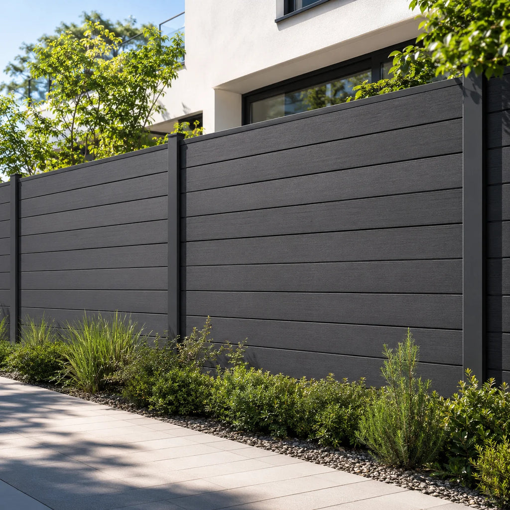 WPC Garden Fence Panel with Aluminum Frame UV Resistant Easy Installation