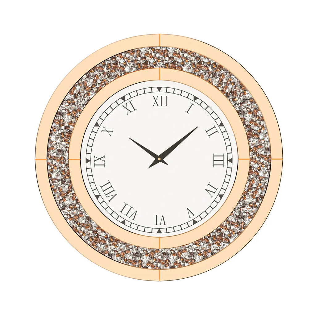 Mirror Wall Clock 60cm Crystal Crush Diamond Round Decorative Clock Tawny Tinted Bling Wall Clock