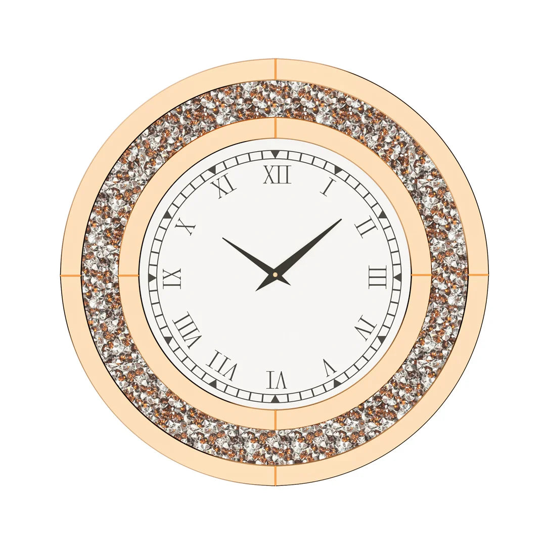 Mirror Wall Clock 60cm Crystal Crush Diamond Round Decorative Clock Tawny Tinted Bling Wall Clock