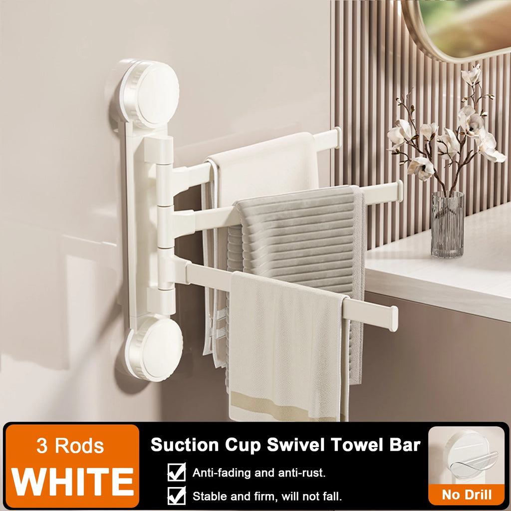 3 Tier Rotatable Suction Cup Towel Rack Aluminium Towel Holder Wall Mounted Kitchen Bathroom Hanger White Storage