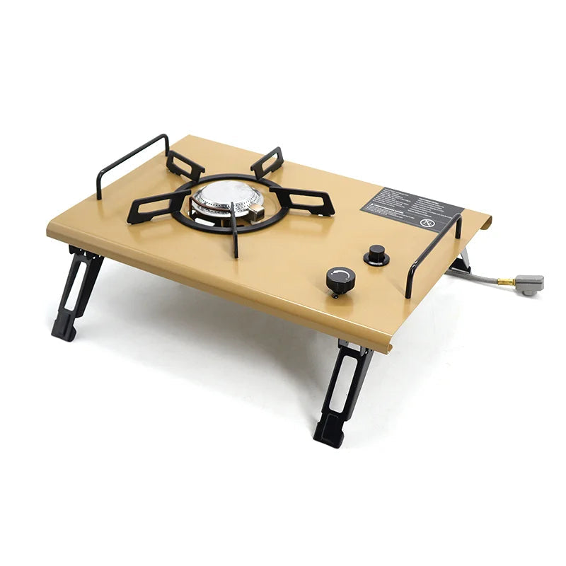 4000W Portable Gas Camping Stove Burner Stainless Steel Outdoor Cooker Strong Fire Heater Furnace Khaki
