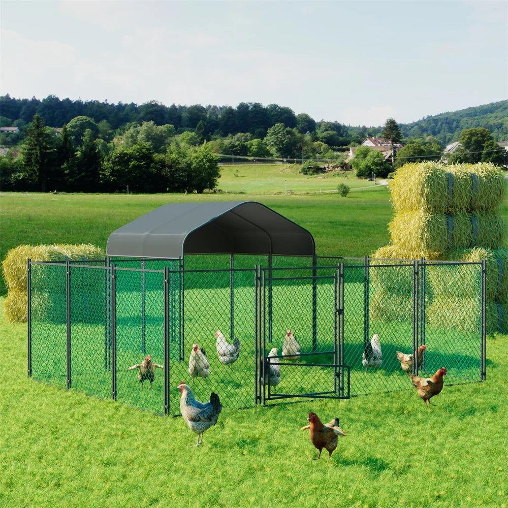 Chicken Run Chook Run Chicken Enclosure Heavy Duty XL Metal Cage with Waterproof UV Cover 393 x 160 x 156 cm Grey