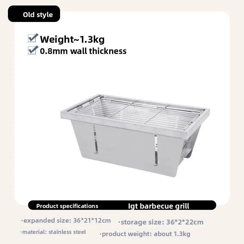 Outdoor BBQ Grill Portable Charcoal BBQ Travel Charcoal Grill Stainless Steel Firewood Barbecue for Camping Silver 36x22x15cm