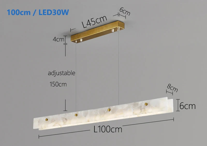 LED Marble Pendant Light 100cm Modern Linear Chandelier for Kitchen Island Dining Room and Bar Gold