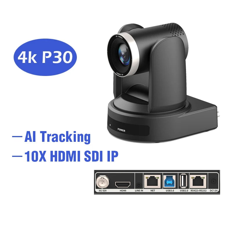 AI Tracking 4K 10X Conference Camera SDI USB PTZ Camera HDMI IP Live Streaming Support POE for Church Meeting without NDI
