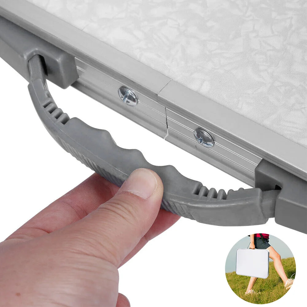 Folding Camping Table Outdoor Table Picnic Table With Adjustable Height 26-56cm White