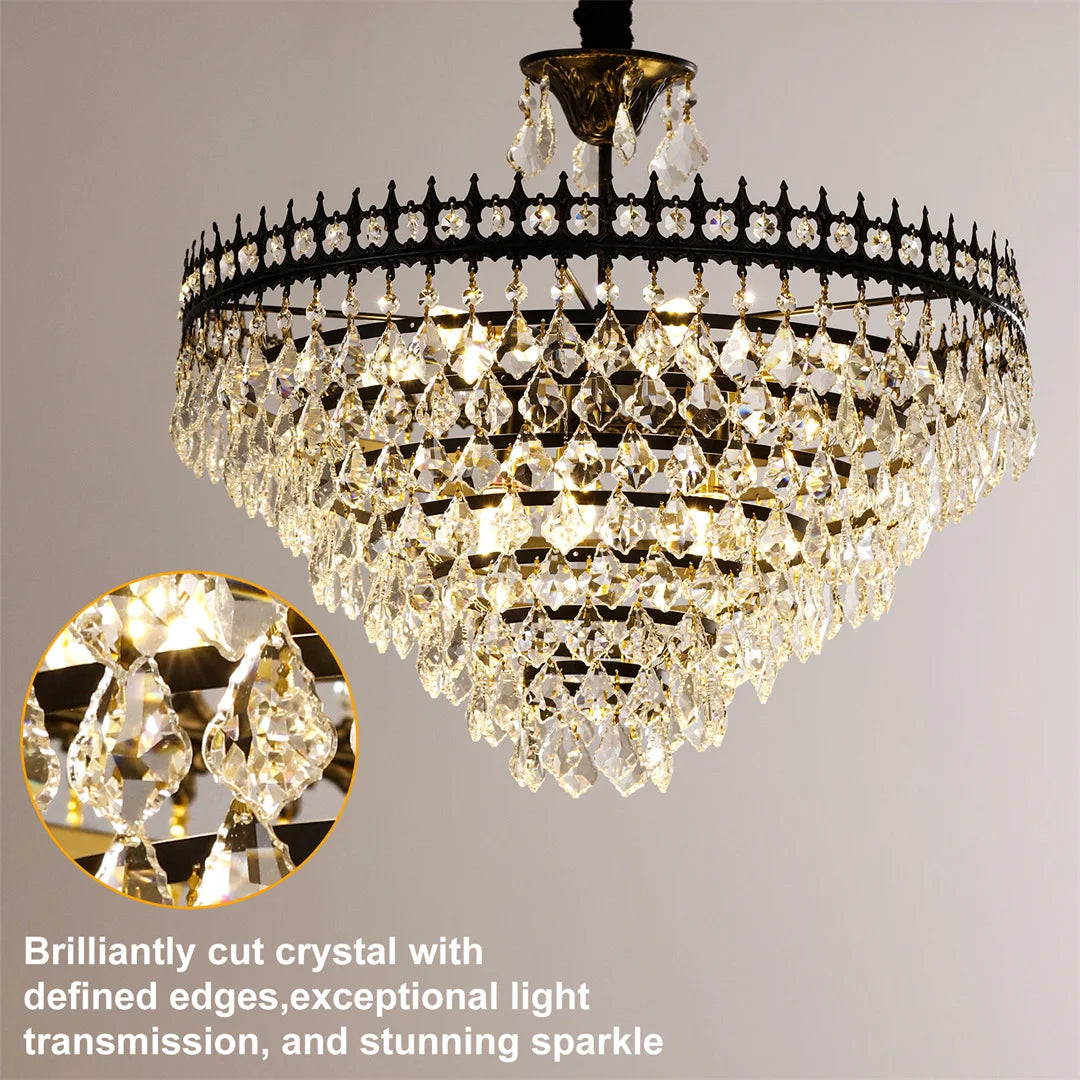 Crystal Chandelier Pendant Light 60x90cm Round Black Ceiling Lamp Vintage Hanging Lighting Fixture