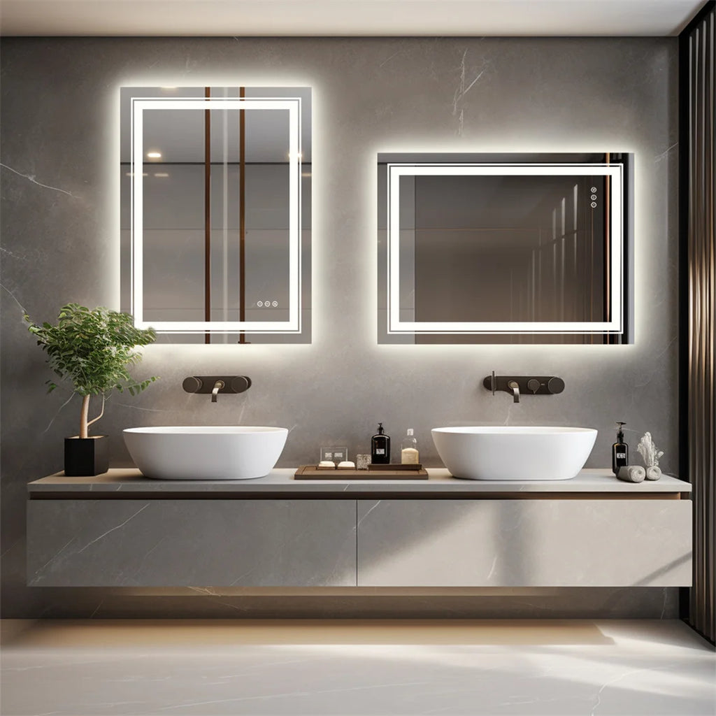 Bathroom Mirror LED Waterproof Dimmable Double Light Vanity Mirror 70x90cm