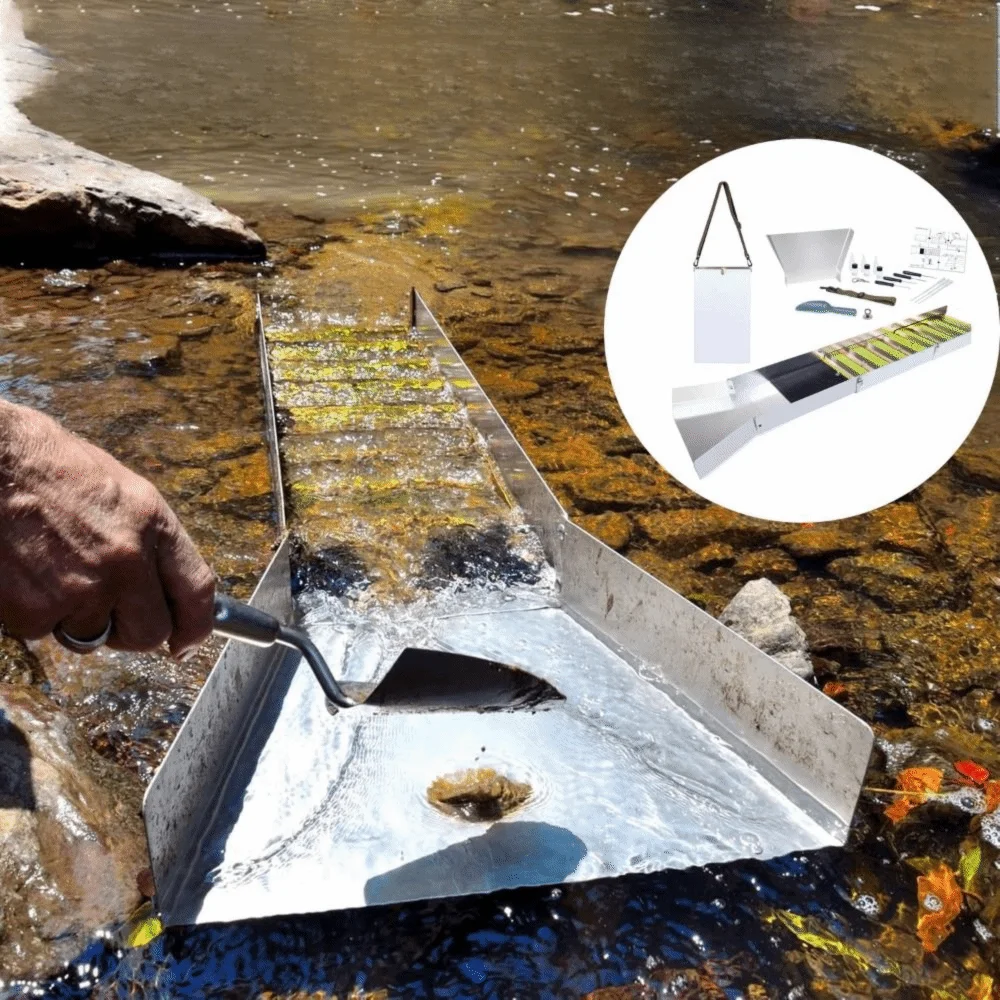 Portable Folding Gold Sluice Box Lightweight Aluminium Alloy Non-Powered Gold Panning Kit 127x35x23cm