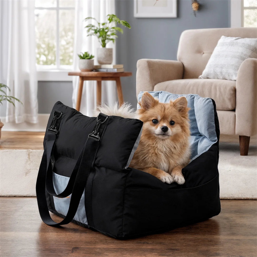 Portable Dog Booster Car Seat 53x53x42cm Travel Carrier Bed with Safety Belt Storage Pocket Foldable Pet Seat