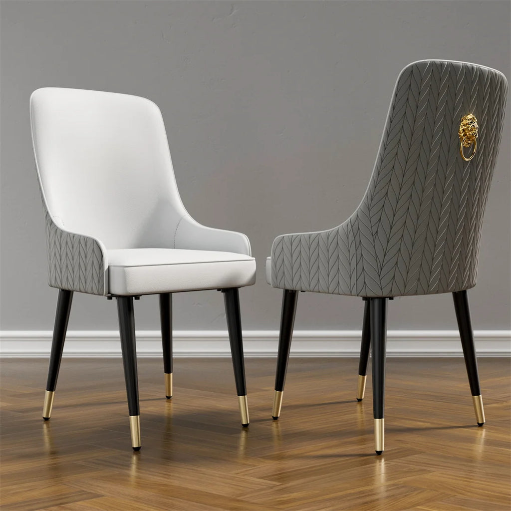 Dining Chairs Set of 2 43.5x45cm Microfiber Leather Luxury Kitchen Chairs with Lion Knocker Grey