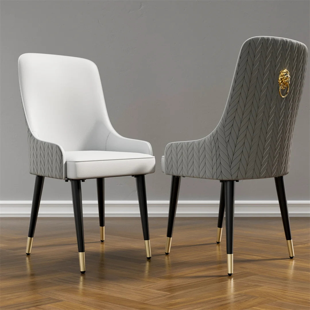 Dining Chairs Set of 2 43.5x45cm Microfiber Leather Luxury Kitchen Chairs with Lion Knocker Grey