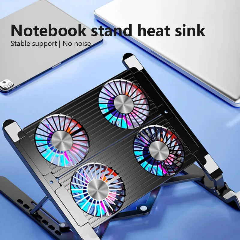 Foldable Laptop Cooling Pad Stand Adjustable Notebook Cooler Base with Four Fans Portable Support for 33-44cm Laptop Black