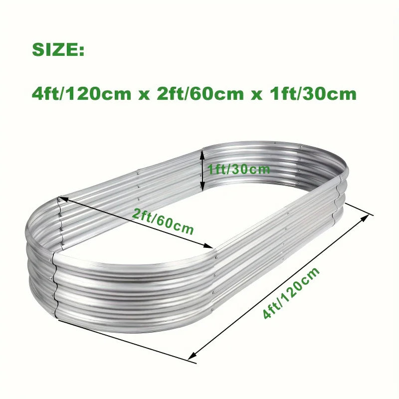 Galvanized Raised Garden Bed Kit Large Oval Metal Planter Box Outdoor Vegetable Flower Growing Garden Bed 120×60×30cm