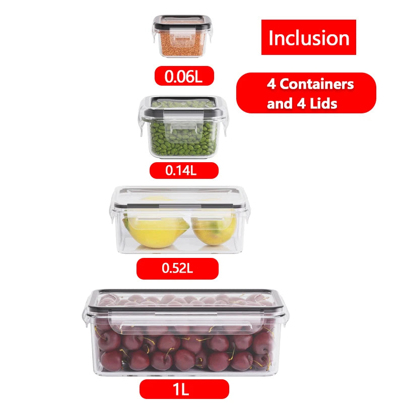 4PCS Food Storage Containers Set Airtight Plastic Pantry Containers with Easy Snap Lids Kitchen Organizer Set 19.8 × 12.8 × 6.8cm