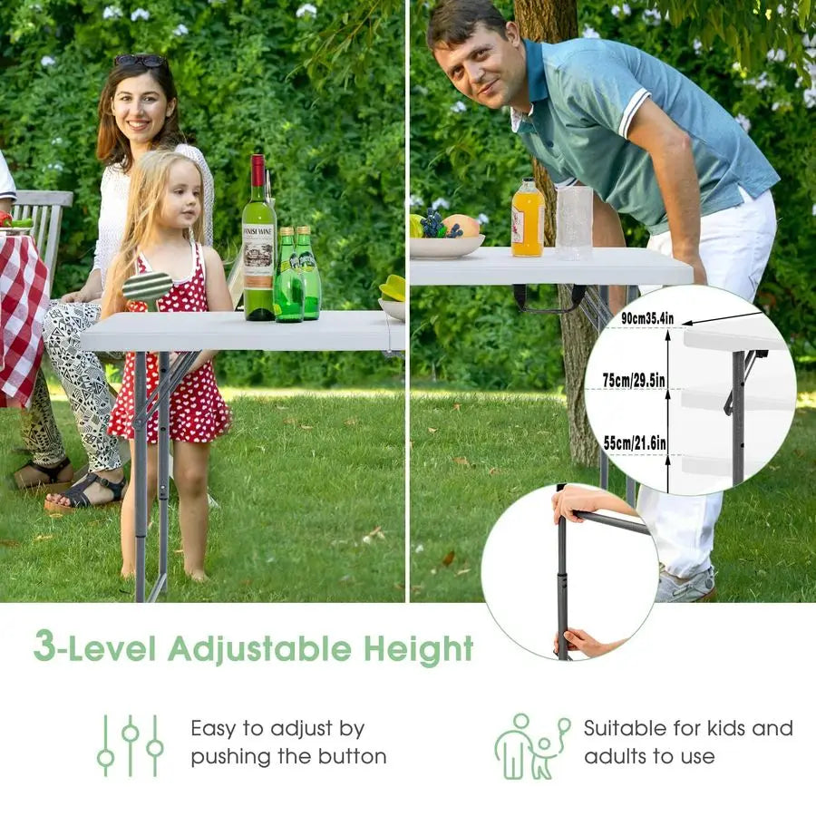 Folding Camping Table Outdoor Table Picnic Table Adjustable 55-90cm Height 1202x61cm For camping, picnics or parties