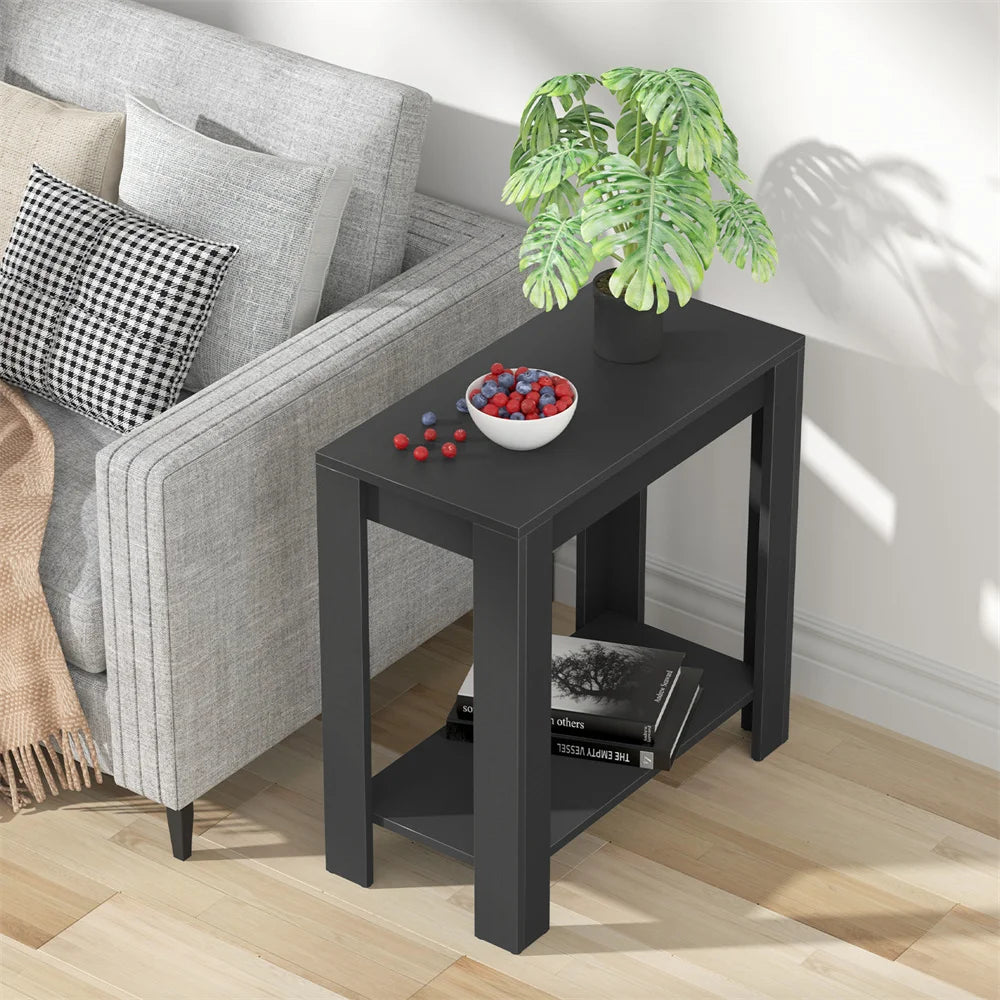 Narrow Sofa Side Table 2 Tier Storage End Table Slim Nightstand for Living Room Bedroom Office Use 60x30x60cm