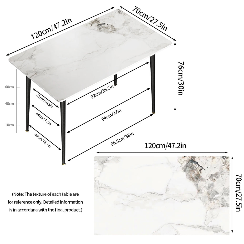 High Gloss Marble Dining Table 4-6 Seat Rectangular Kitchen and Restaurant Table White Emerald 120 × 70 × 76cm