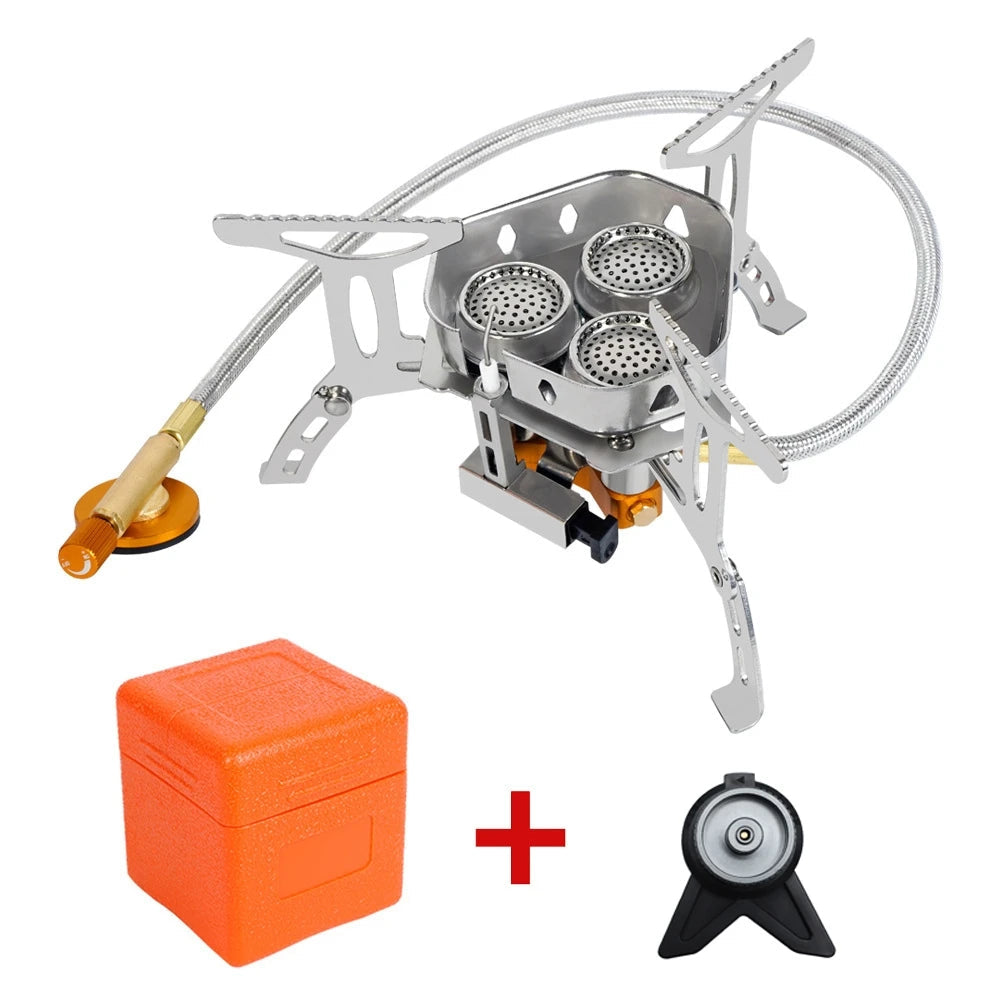3 Head Gas Camping Stove 5800W Folding Backpacking Burner Outdoor Hiking BBQ Picnic Cooking Furnace with New Adapter