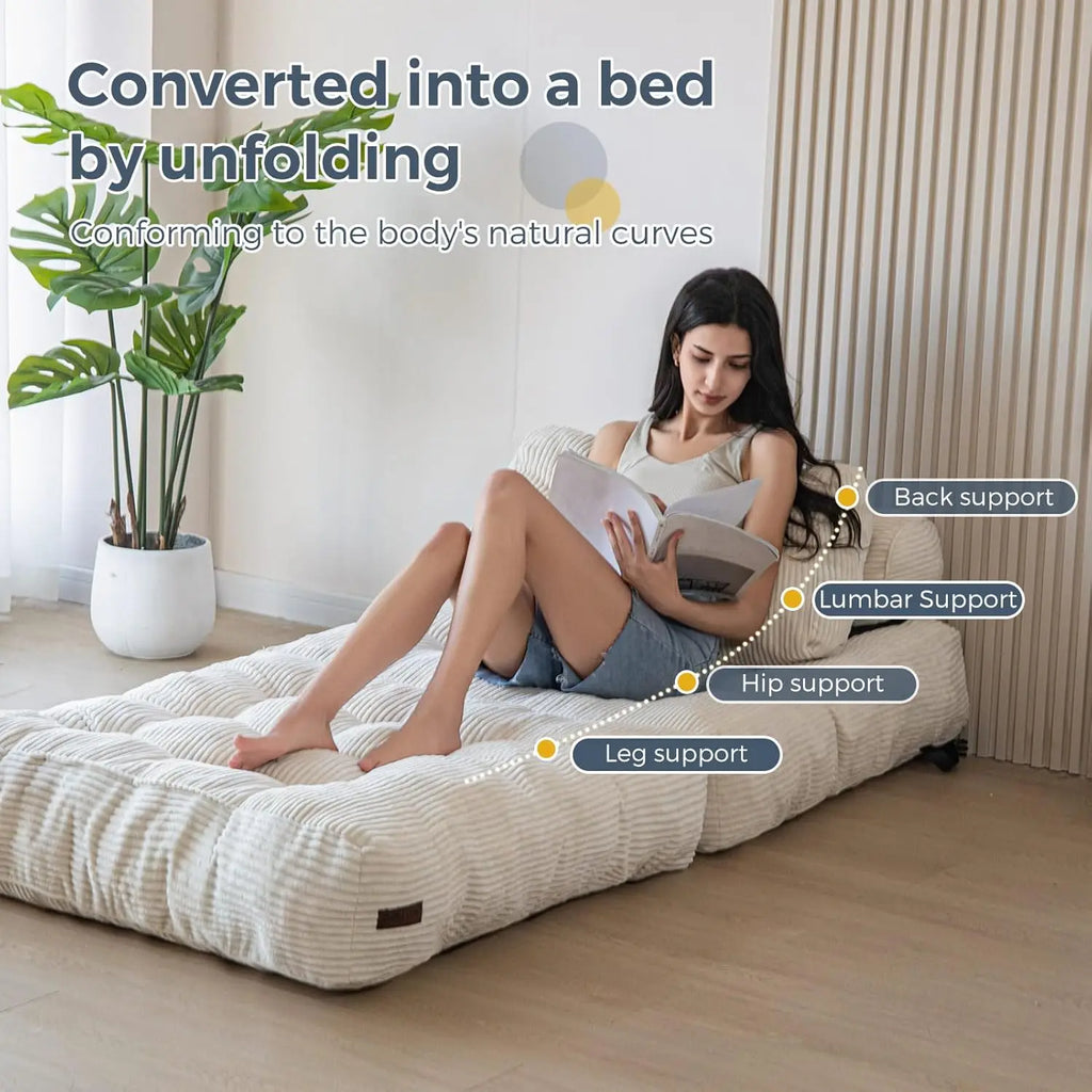 Folding Sofa Bed White 85 x 190 cm Portable Convertible Sleeper Chair with Pillow