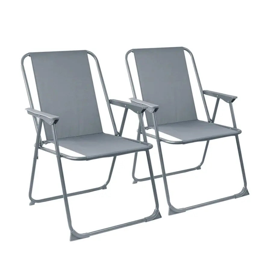 Folding Deck Chairs Pack of 2 Grey Metal Outdoor Patio Seats Lightweight Portable For Beach, Picnic, Garden, Camping Gray 53x78.5cm