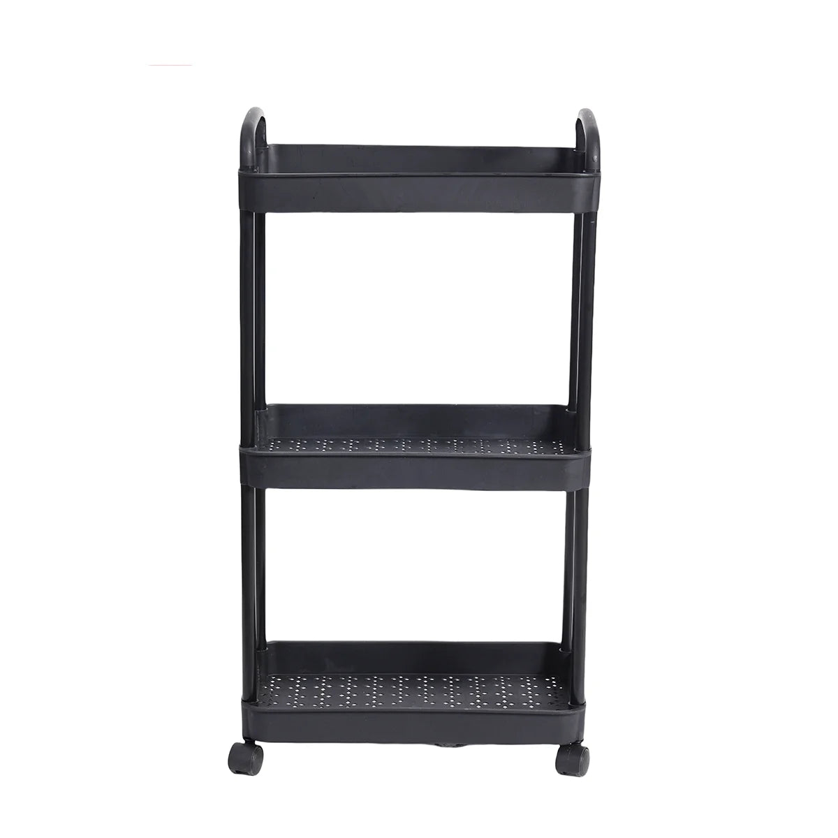 3 Tier Rolling Storage Cart Multi Layer Organizer Rack with Wheels Kitchen Bathroom Bedroom Storage Shelf Black 36 × 23.5 × 66cm
