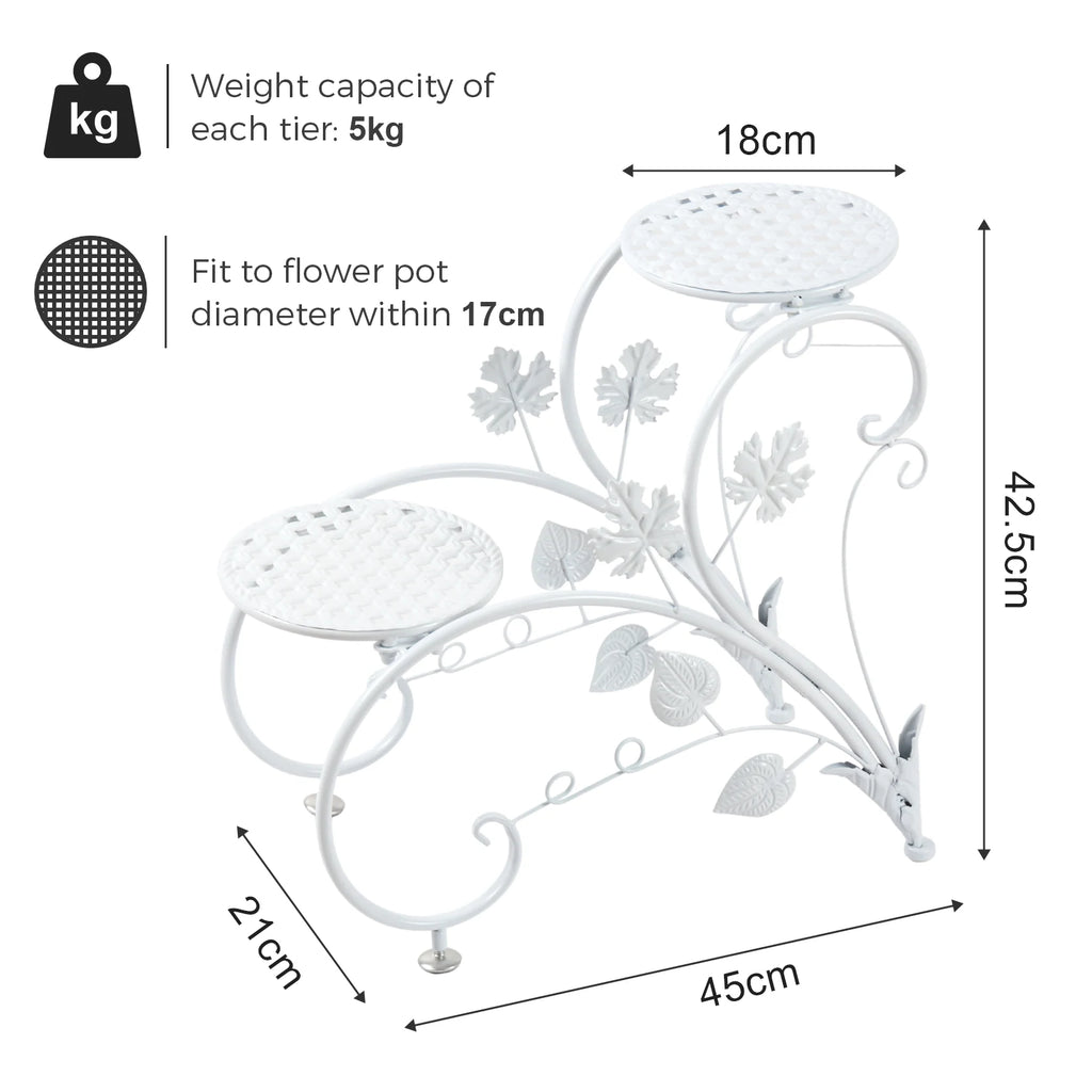 Metal Plant Stand 4 Tier Flower Pot Display Rack Rust Resistant Shelf for Garden Balcony Office White 45x21x42.5cm