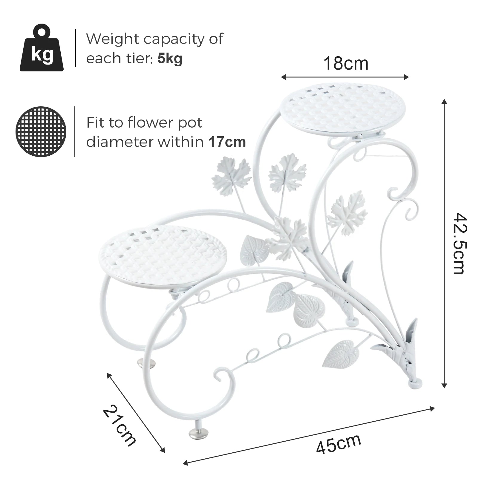 Metal Plant Stand 4 Tier Flower Pot Display Rack Rust Resistant Shelf for Garden Balcony Office White 45x21x42.5cm