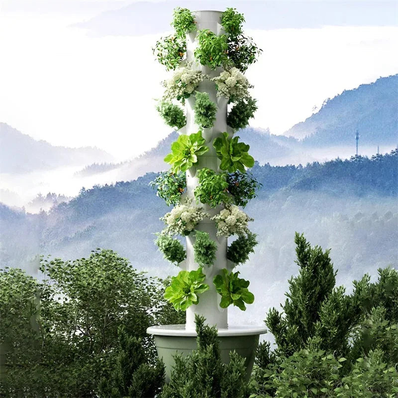 Hydroponic Tower Garden 135x53cm Vertical Soilless Growing System for Vegetables Herbs and Indoor Gardening