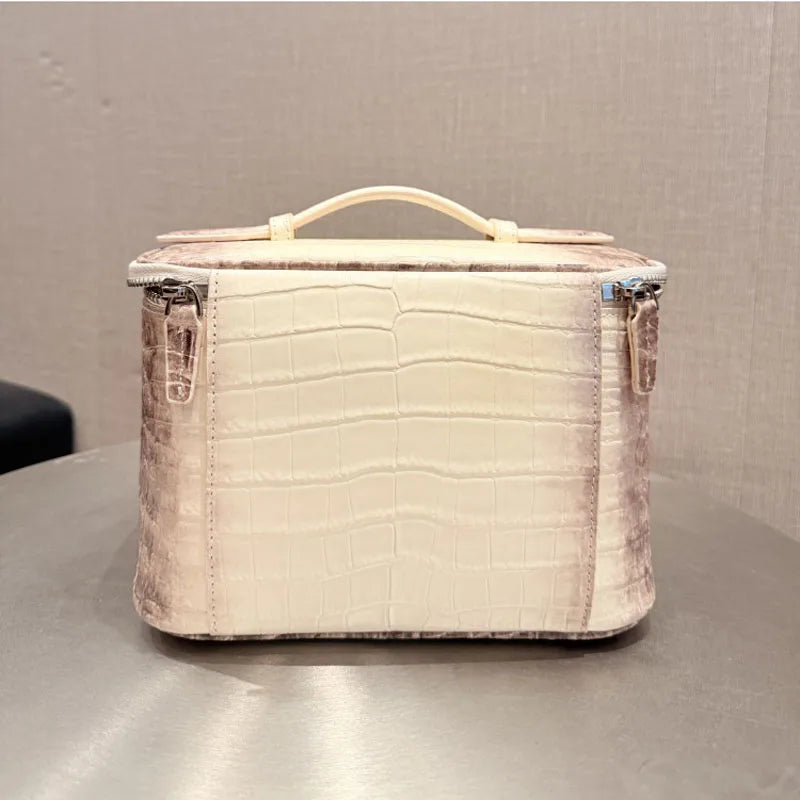 Crocodile Pattern Cowhide Makeup Bag Women's Travel Toiletry Organizer Portable Cosmetic Storage Pouch 23 × 16 × 14cm