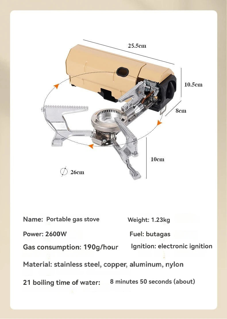 Portable Camping Cassette Gas Stove 2670W Folding Outdoor Cooker Burner for Hiking BBQ Travel Cooking Khaki