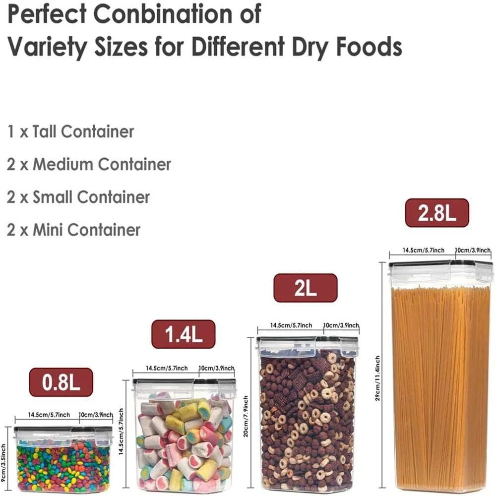 7PCS Food Storage Containers Set BPA Free Plastic Airtight Kitchen Storage Boxes with Labels Stickers Pen 14.5 × 10 × 29cm