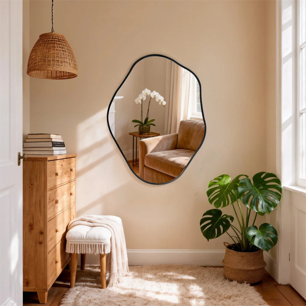 Irregular Wall Mirror 60x80cm Black Aluminum Frame Modern Decorative Vanity Dressing Mirror