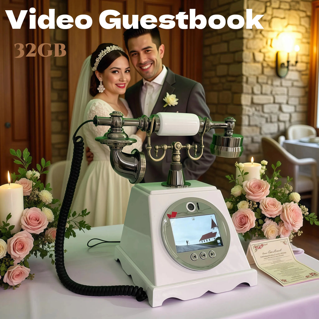 Voice Recorder Guestbook Retro Audio Recording Telephone for Weddings, Anniversaries and Family Events Pearl White