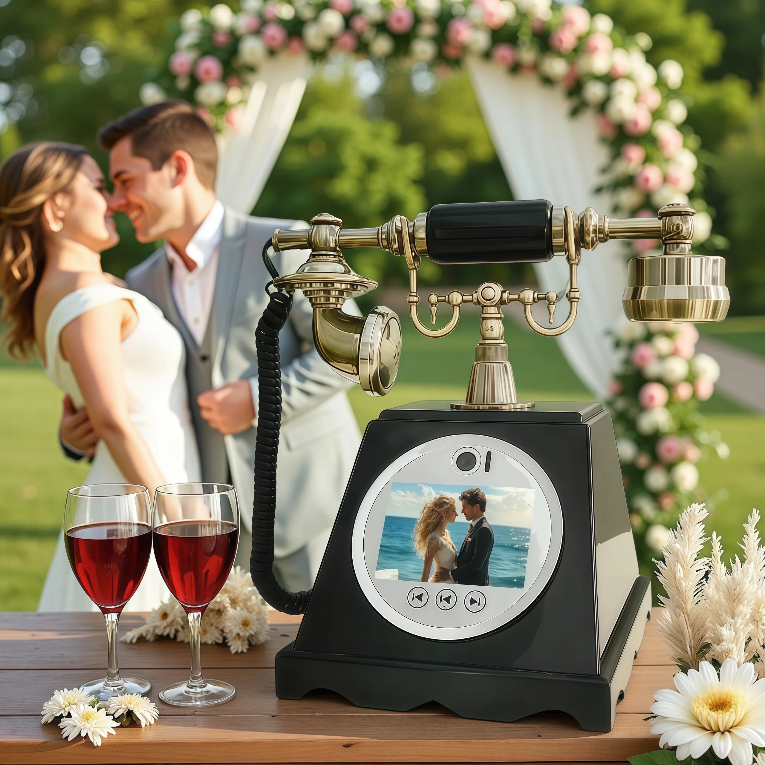 Voice Recorder Guestbook Retro Audio Recording Telephone for Weddings, Anniversaries and Family Events Premium Black