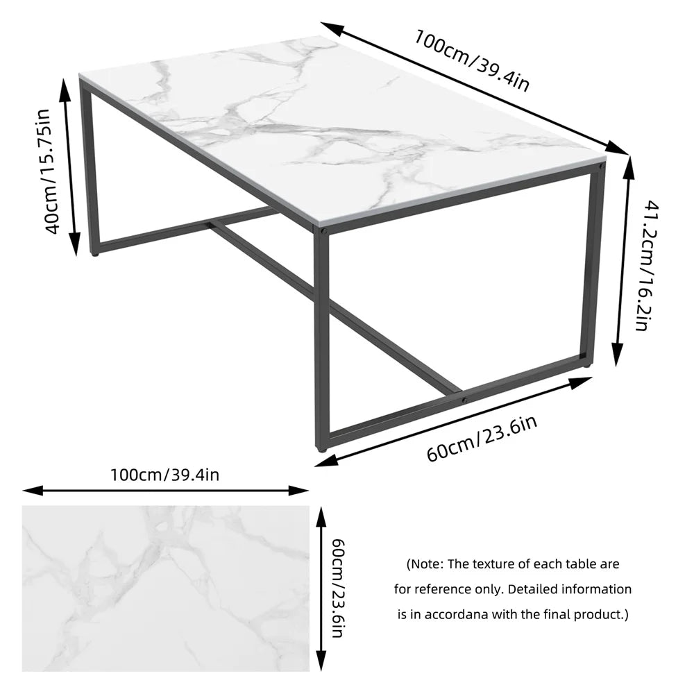 Rectangle Coffee Table 100x60x43cm White Marble Top Living Room Sofa Side Table Modern Center Table