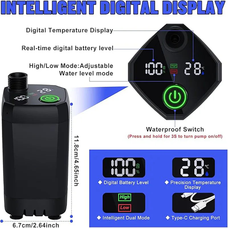 Portable Camping Shower Pump 6000mAh Rechargeable Electric Shower with LED Display Head Outdoor RV Black