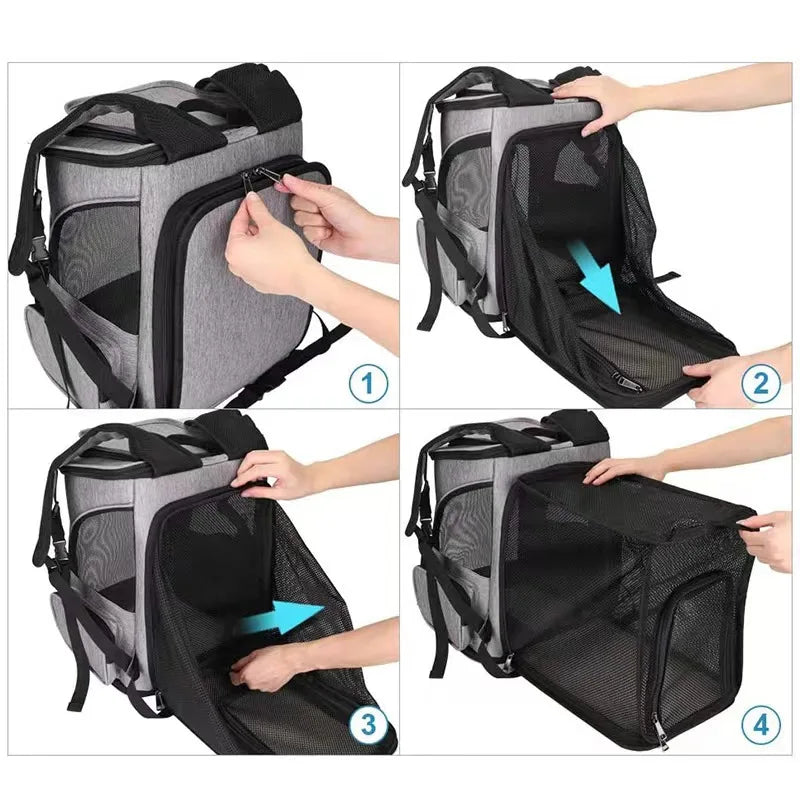 Expandable Pet Carrier Backpack Breathable Foldable Travel Bag for Cats & Small Dogs Grey Large Capacity