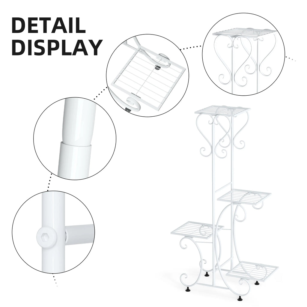 Plant Stand 4 Tier Metal Flower Pot Display Rack Indoor Outdoor Garden Patio Shelf White 52.5x24.5x93.5cm