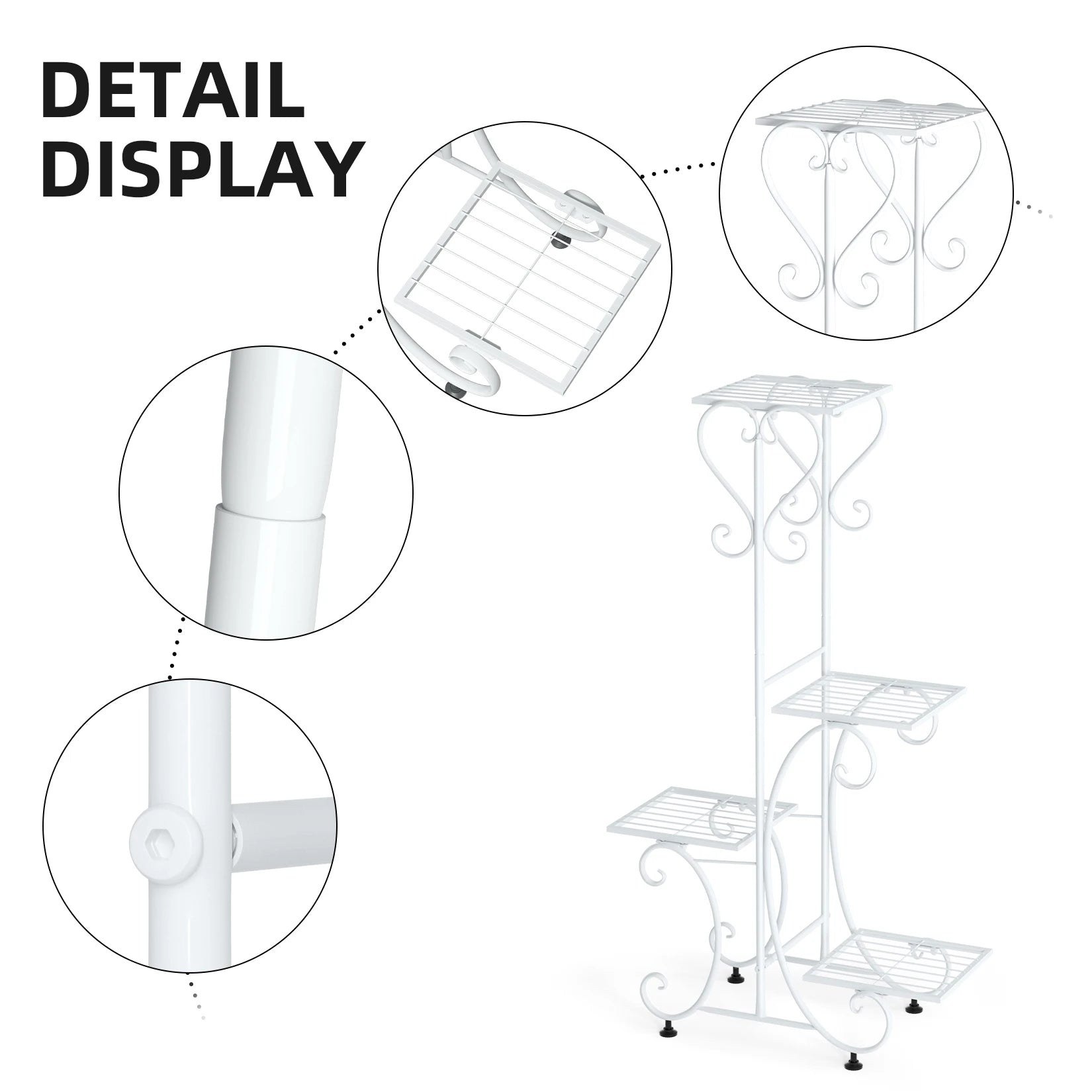 Plant Stand 4 Tier Metal Flower Pot Display Rack Indoor Outdoor Garden Patio Shelf White 52.5x24.5x93.5cm