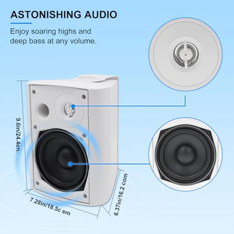 Outdoor Bluetooth Speaker 300W Waterproof Wall Mount Audio System All-Weather White 24.3x18.5x16.7cm