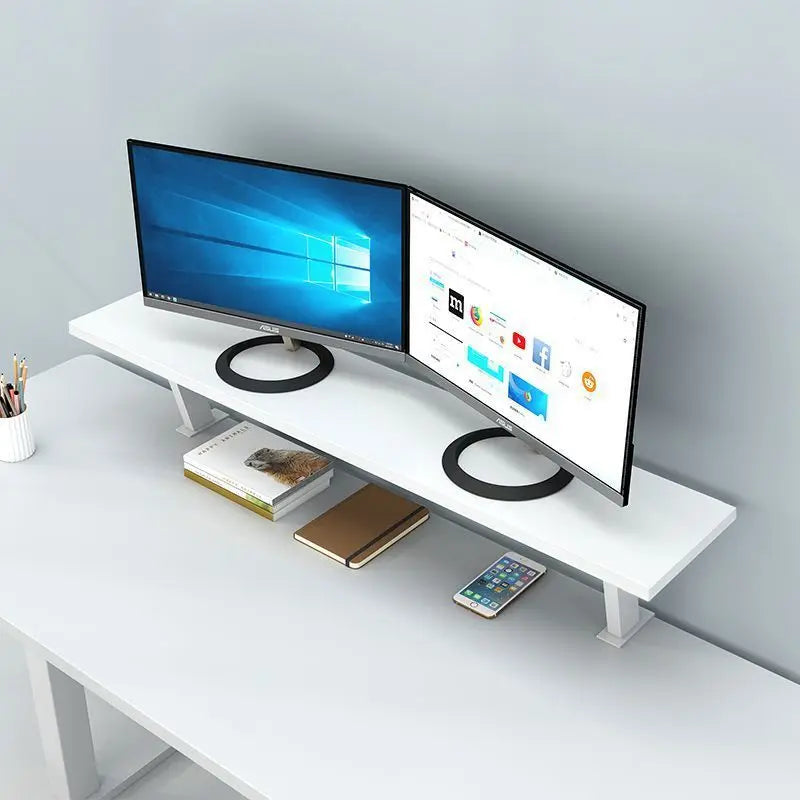 Multifunction Desk Organizer Metal U-Clamp Wooden Storage Rack Office Study Reading Computer Desk Shelf White 40×20×20cm
