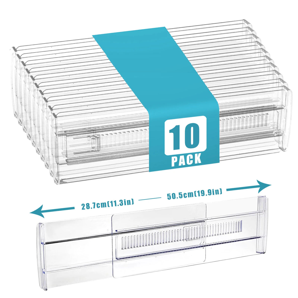 10-Pack Adjustable Drawer Organizers Clear Expandable Storage Dividers for Clothes Kitchen Utensils Dresser Organizer 28.7-50.5cm