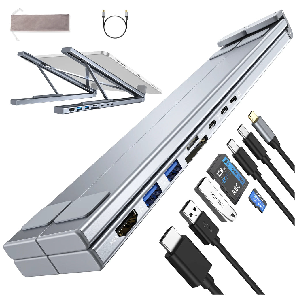 8 in 1 USB C Laptop Docking Station Stand Hub 2 USB 3.1 SD TF Card PD 100W Universal Dock for MacBook Silver 26.6×20.2×14.2cm